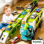 Krystal Dinosaur Truck Toy Set with Mini Cars Krystal Dinosaur truck toy set with mini cars and fold-out launch track for toddler creative play