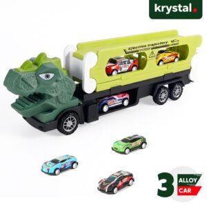 Krystal dinosaur truck toy set with 3 mini alloy cars and ejection launch track
