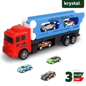 Krystal car carrier truck toy with 3 mini alloy cars and ejection trajectory launch track for kids