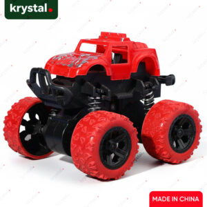 Krystal red friction powered monster truck toy with shockproof rubber tires and push and go stunt action