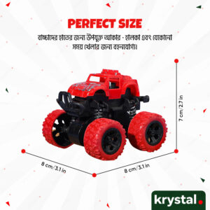 Red friction powered monster truck toy for kids with shockproof rubber tires and 360-degree stunt capability by Krystal