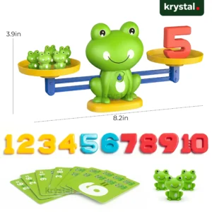 Krystal Frog Balance Math Toy Set with weighted numbers, activity cards, and frog counters for preschool STEM learning