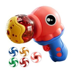 Orange octopus bubble gun toy with light-up spinning swirl effect and multi-colored propellers