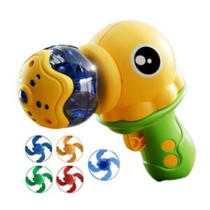 Light-up octopus bubble gun toy with spinning swirl effect and five colorful bubble blowing attachments for kids
