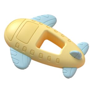 Krystal Curated yellow airplane baby rattle and teether toy, BPA-free sensory silicone toy for infant teething relief