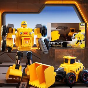 Yellow bulldozer transforming robot toy from the Amorphosis Engineering Transformation Dr. Series