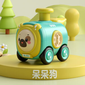 Krystal teal baby train toy, press and go animal face car for toddler fine motor skills