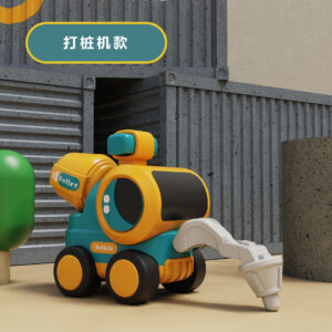 Krystal Press Go teal and yellow pile driver toy construction car for toddlers made of durable ABS plastic