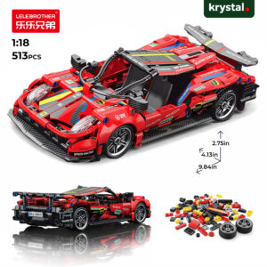 Krystal 1:18 red DIY pull-back racing car building blocks, 513 piece STEM toy Ferrari style sports car model