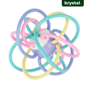 Krystal Manhattan baby teething ball toy with colorful soft rubber loops for infant sensory play and teething relief
