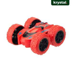 Red Krystal double-sided inertia stunt car toy with 360-degree flip motion and large friction tires