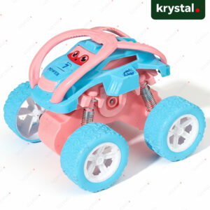 Krystal blue and pink inertia 4WD off-road stunt car toy for kids, battery-free friction powered vehicle