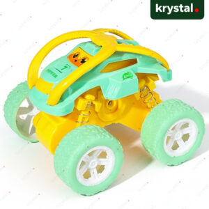 Krystal yellow and mint green inertia 4WD off-road stunt car toy with shock absorbers, friction-powered for kids