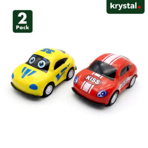 Krystal 2-pack mini plastic pull-back toy cars for toddlers, yellow and red racing set