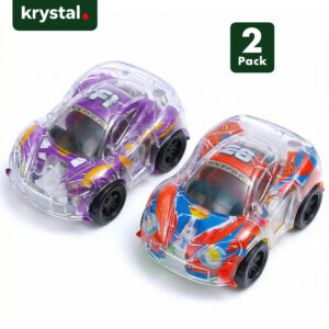 Krystal transparent mini pull-back toy car 2 pack set for kids, colorful ABS plastic racing cars for motor skills