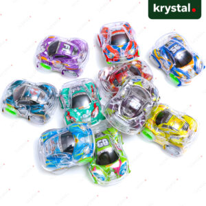 Krystal transparent mini plastic pull-back toy car set in assorted bright colors for toddlers