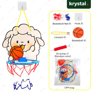 Krystal kids cartoon sheep basketball hoop set with mini ball and pump for indoor wall mounting