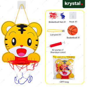 Krystal Kids Tiger Cartoon Basketball Hoop Set with Ball and Pump, Indoor Wall-Mounted Sports Toy for Toddlers