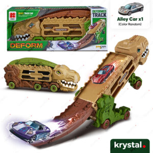 Mini Ultimate Hauler Dinosaur Transforming Truck with T-Rex head and foldable racing track for toy cars