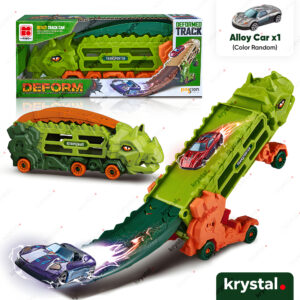Mini Ultimate Hauler green dinosaur transforming truck toy with race track and alloy transporter car
