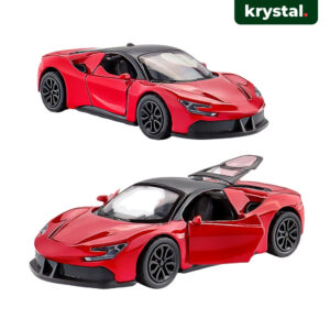 Ferrari SF90 Stradale 1:43 diecast alloy model car in red with openable doors and pull-back motion