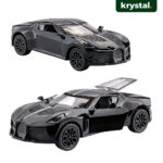 Krystal 1:43 scale black Bugatti diecast alloy toy car with openable doors and pull-back action