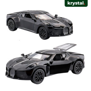 Krystal 1:43 scale black Bugatti diecast alloy toy car with openable doors and pull-back action
