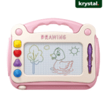 Krystal Magnetic Drawing Board for Kids Krystal pink magnetic drawing board for kids with slide eraser, shape stamps, and stylus pen