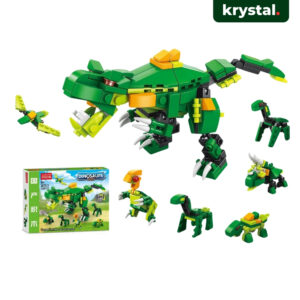 Krystal 6-in-1 green dinosaur building blocks toy set with T-Rex and mini dino models for kids