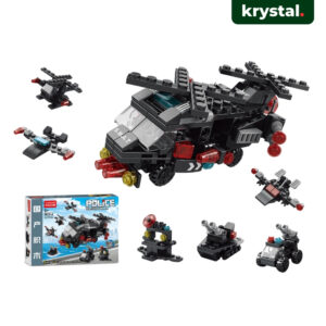 Krystal 6-in-1 SWAT military building block toy set featuring a black helicopter and police vehicles for kids