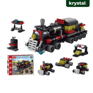Krystal 6-in-1 steam train building block toy set, 118-piece black and red locomotive educational construction kit