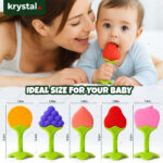 Krystal Fruit Shape Silicone Baby Teether Krystal BPA-free silicone fruit shaped baby teether for gum soothing and teething relief with easy-grip handle