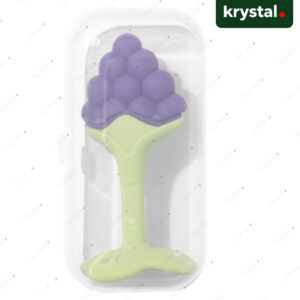 Krystal purple grape silicone baby teether, BPA-free fruit shaped gum soother with textured surface for teething relief