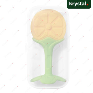 Krystal orange fruit shape silicone baby teether with easy-grip handle for soothing sore gums