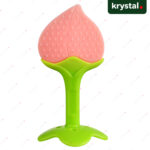 Pink Strawberry Silicone Fruit Teether for Baby Krystal pink strawberry fruit shape teether, soft BPA-free silicone gum soother for babies