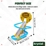 Krystal Electric Duck Climbing Stairs Toy-size Krystal electric duck climbing stairs toy with music, lights, and yellow ducks on a sliding track for kids
