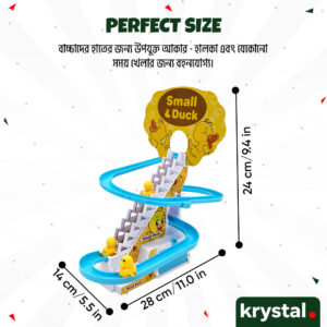 Krystal electric duck climbing stairs toy with music, lights, and yellow ducks on a sliding track for kids