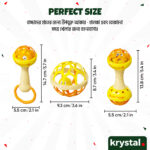 Krystal Lightweight Baby Rattle Toy Set-size Krystal lightweight baby rattle toys for infants and toddlers with product dimensions for easy hand grip.