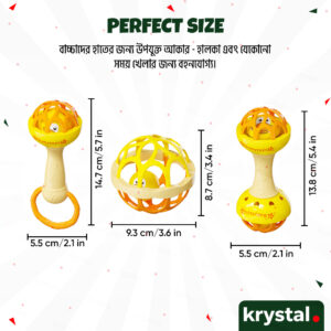 Krystal lightweight baby rattle toys for infants and toddlers with product dimensions for easy hand grip.