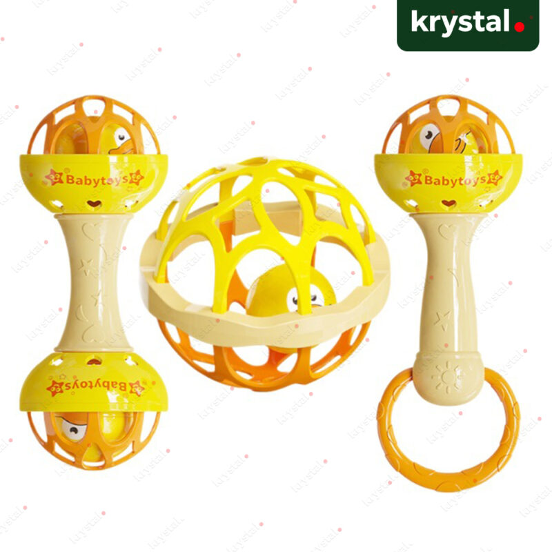 Lightweight yellow baby rattle toy set for infants and toddlers with easy-grip handles and cute duck faces
