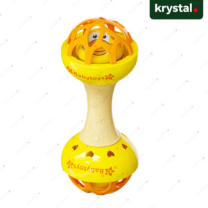 Lightweight yellow hand grip rattle toy for infants and toddlers with easy-to-hold handle
