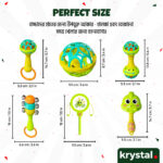 Krystal Little Dino baby rattle set dimensions; six colorful musical toys for infant early development and motor skills.