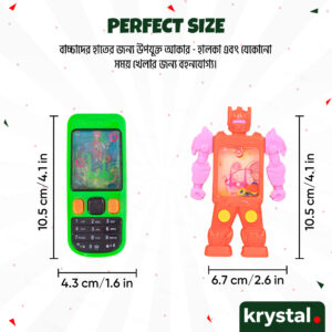 Krystal handheld water game toy set featuring green mobile phone and orange robot designs for kids screen-free play