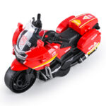 Red Friction Mini Fire Rescue Moto Bike Toy Red friction powered mini fire rescue motorcycle toy for kids with 119 emergency decals