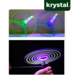 Krystal LED spinning UFO flying toy with glowing colorful light effects and handheld pull string launcher for kids