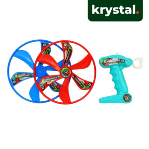 Krystal LED Spinning UFO Flying Toy with manual launcher and two colorful discs for active outdoor play