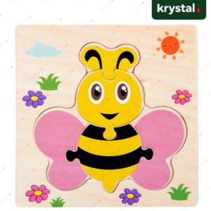 Krystal Montessori wooden bee puzzle for kids, 3D animal matching game for early learning and coordination