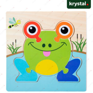 Krystal Montessori wooden frog puzzle for kids, colorful 3D animal matching game for toddler development