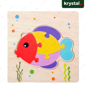 Krystal Montessori wooden fish puzzle, colorful 3D animal matching game for kids educational play