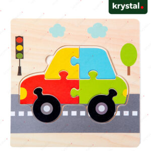 Krystal Montessori wooden car puzzle, colorful 3D vehicle matching toy for kids